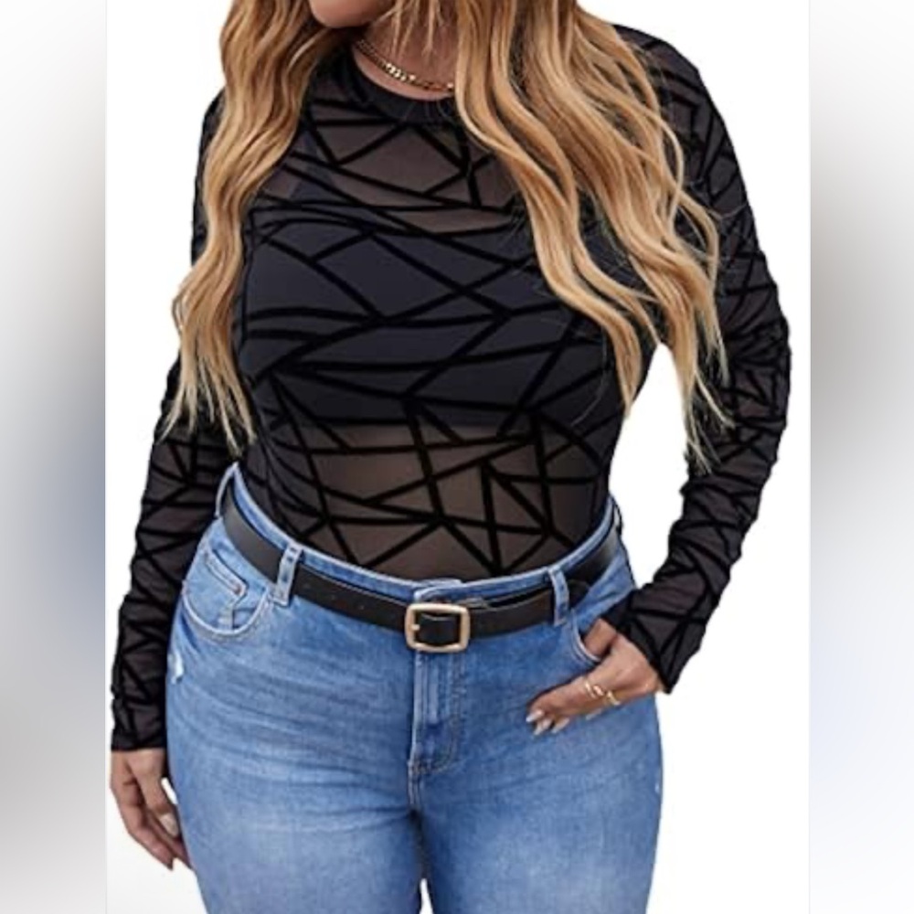 Black Geometric Long Sleeve Top